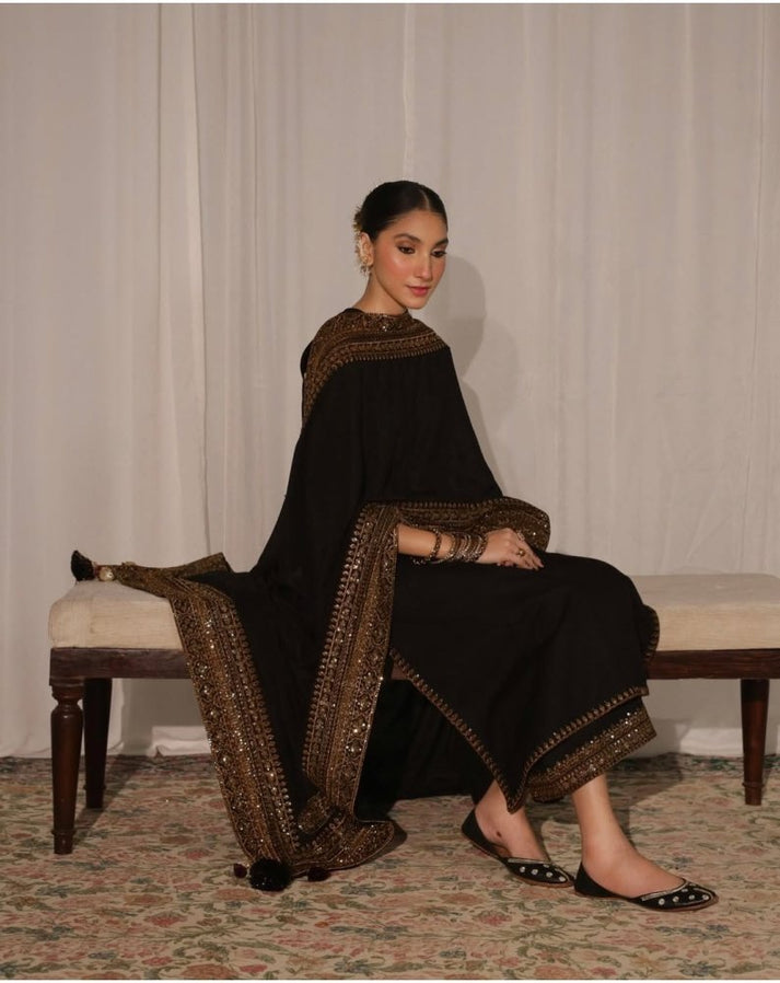 Dhanak-3PC Embroidered Shirt with Organza Sequins Embroidered Dupatta- 3373
