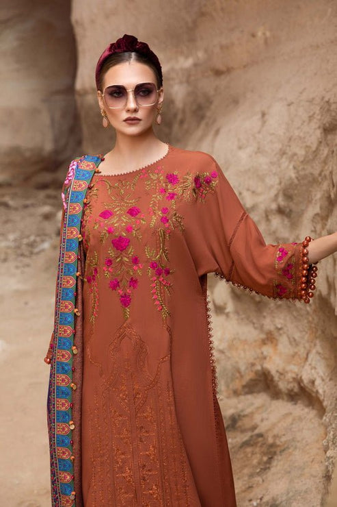 Dhanak-3PC Embroidered Shirt with Digital Printed Wool Shawl - 3462
